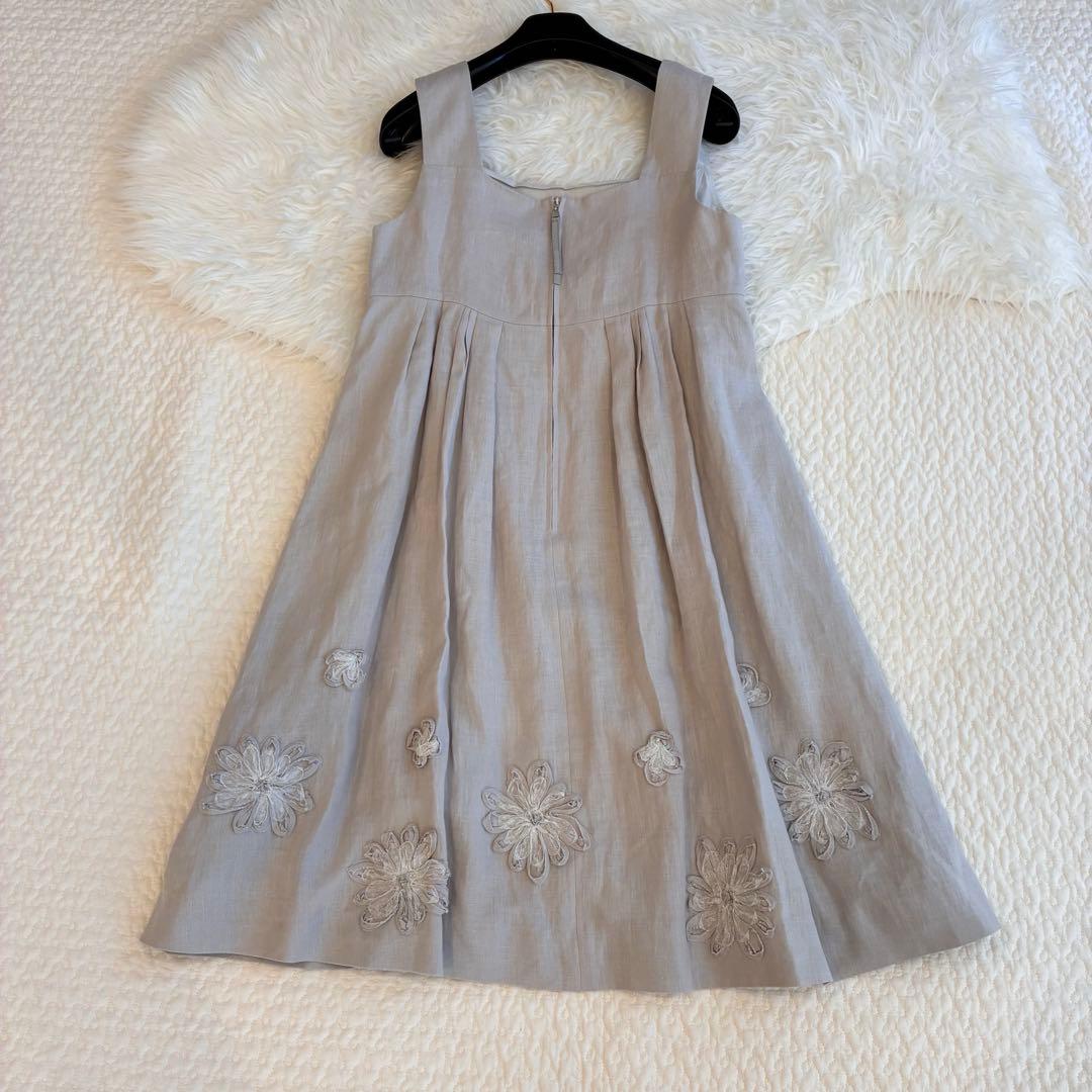 美品♡フォクシー リネンワンピース ソレイユ フラワーモチーフ 40