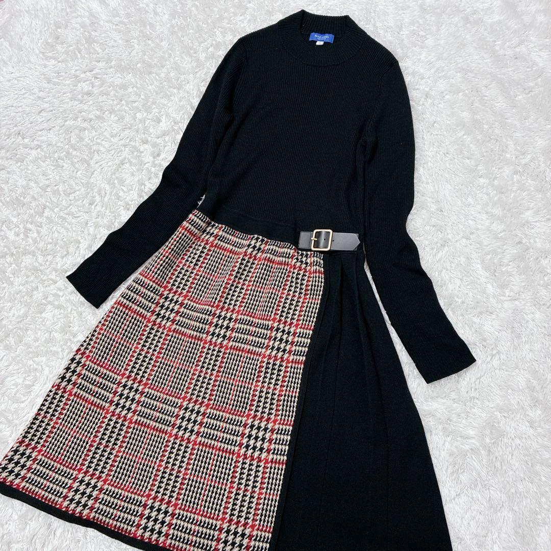 【極美品】ブルーレーベルクレストブリッジ ノバチェック ニット ワンピース 38