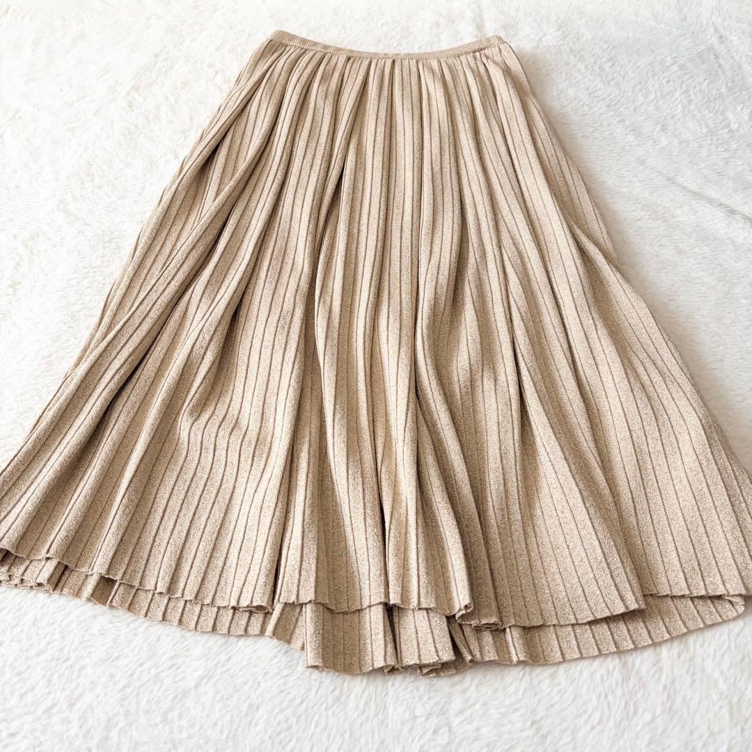 1300 美品✨ ドゥロワー ラメプリーツニットスカート ベージュ フリーサイズ