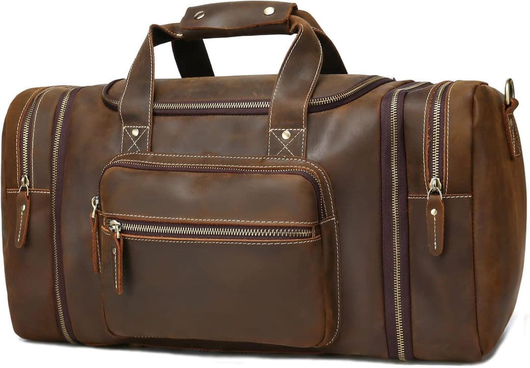【新品未使用】LANNSYNE ダッフル（ボストン）バッグ 拡張可能 本革レザー