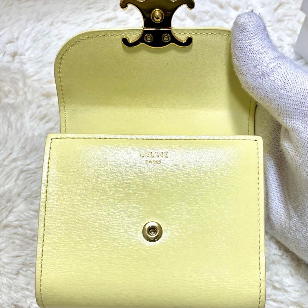 箱付 CELINE セリーヌ トリオンフ スモールフラップウォレット イエロー