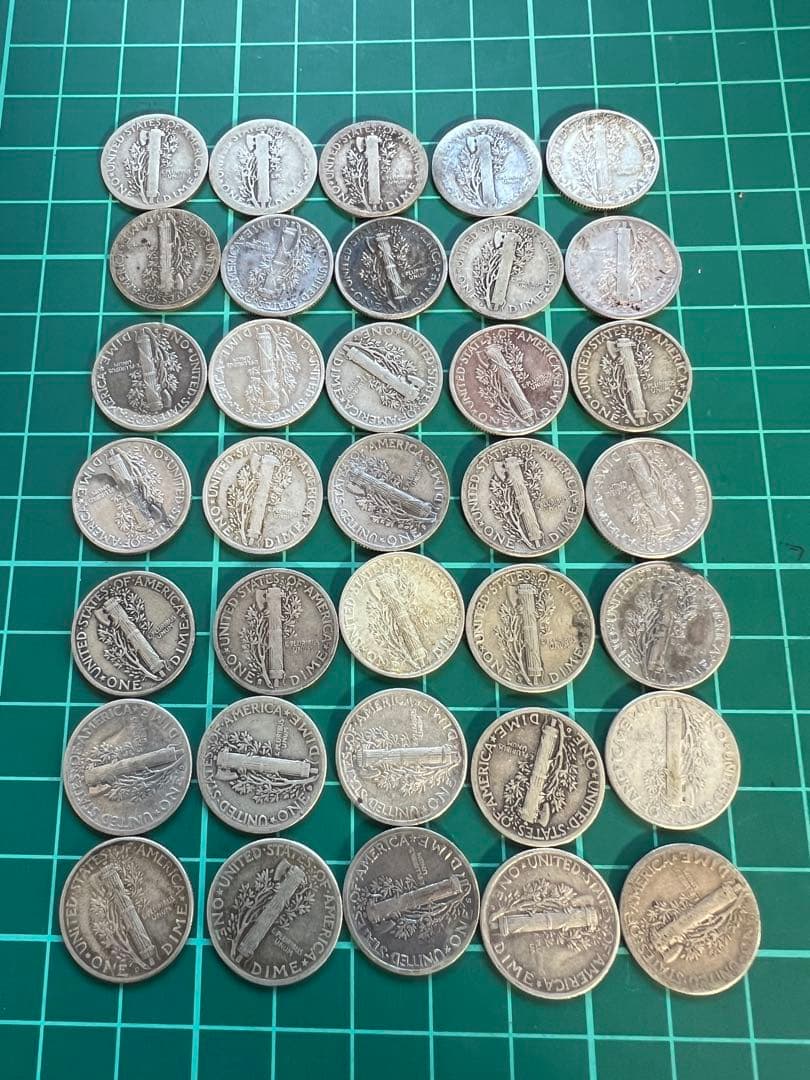 外国銀貨　アメリカマーキュリー10C銀貨 35枚まとめロット　85.8g
