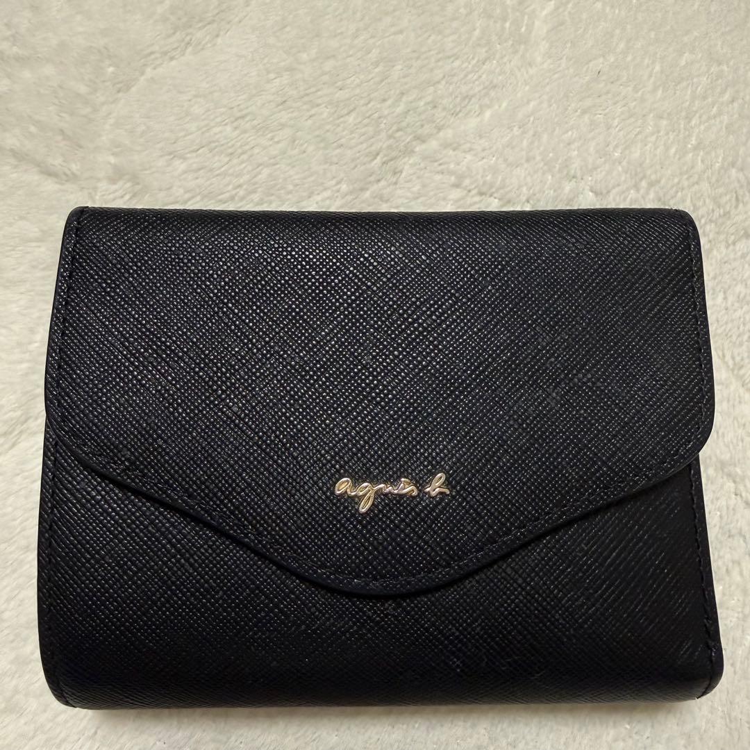 Agnes b ブラック 二つ折り財布 アニエスベーサフィアーノレザー定価2.4