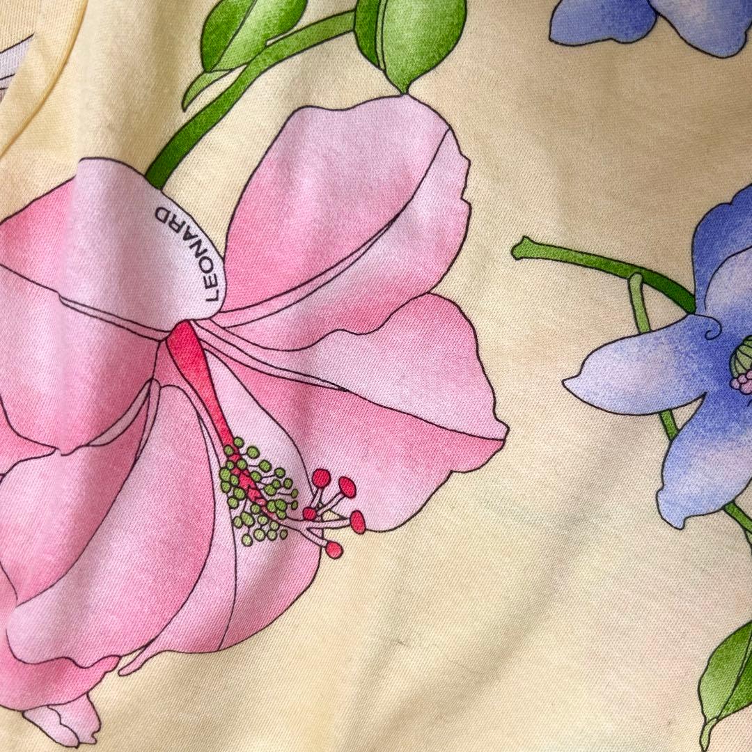 インポート.JB様 美品　レオナール　カーディガン　トリムライン　花柄　黄色　M