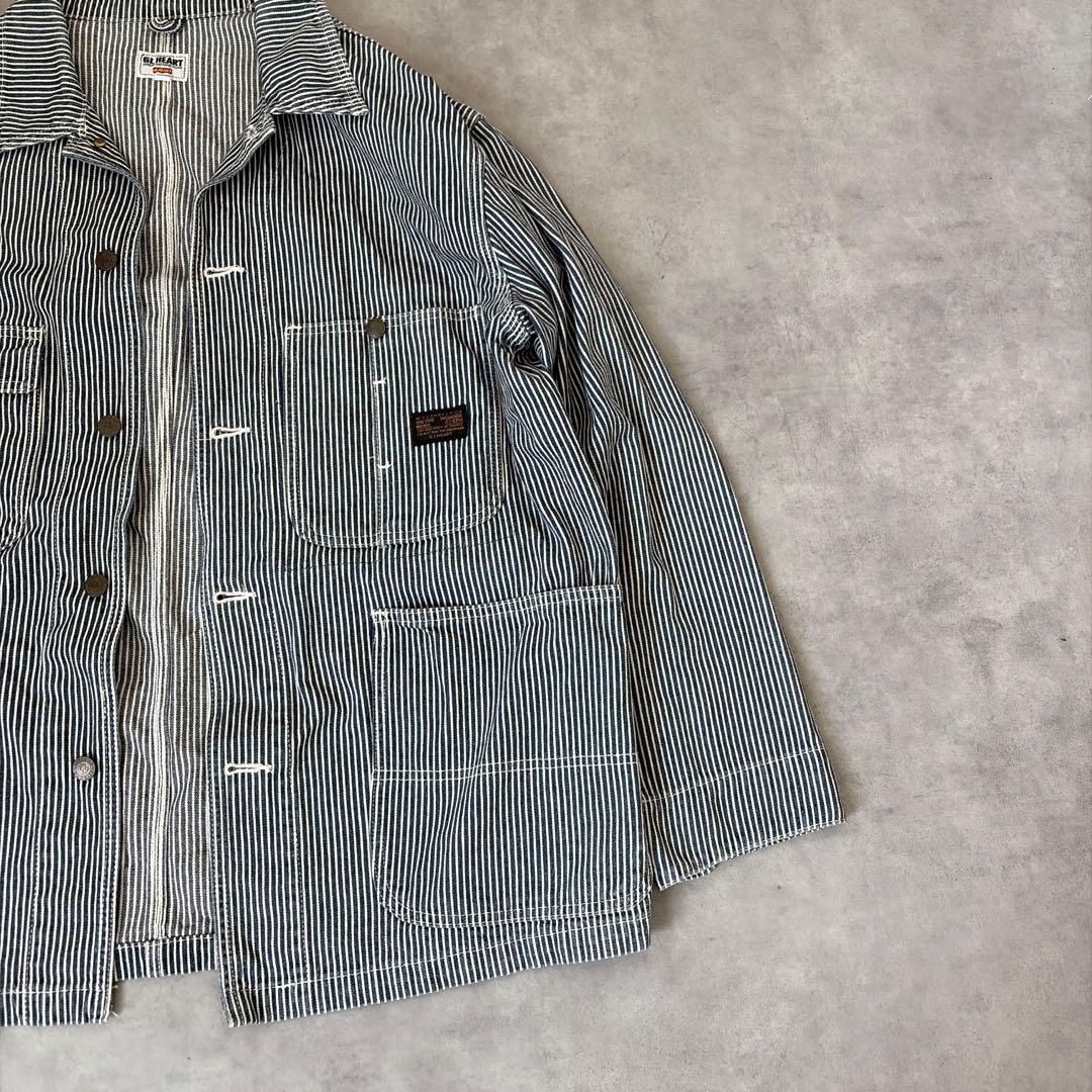 90s GLHEART ストライプ ヒッコリー デニム カバーオール