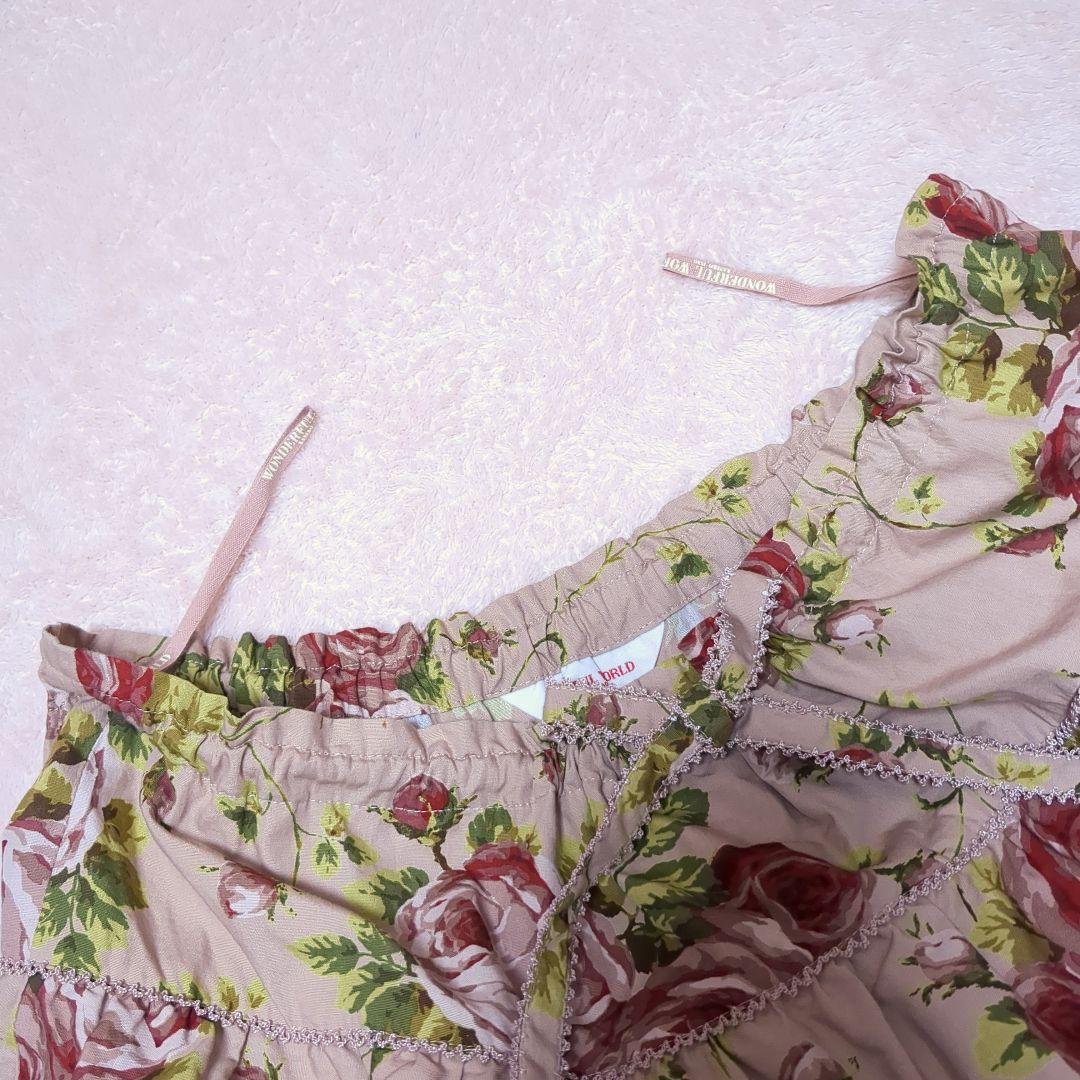美品 ワンダフルワールド 薔薇柄 ティアードスカート ピンクハウス 段々スカート