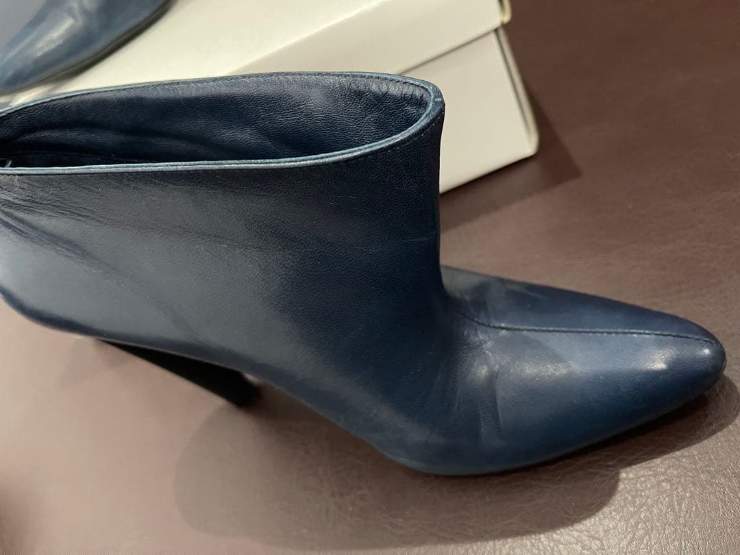 BALENCIAGA 38 1/2 ネイビー レザー ブーツ