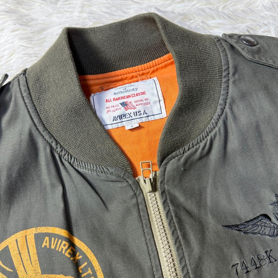 【良品】AVIREX L-2B コットン フライトジャケット 刺繍 L カーキ