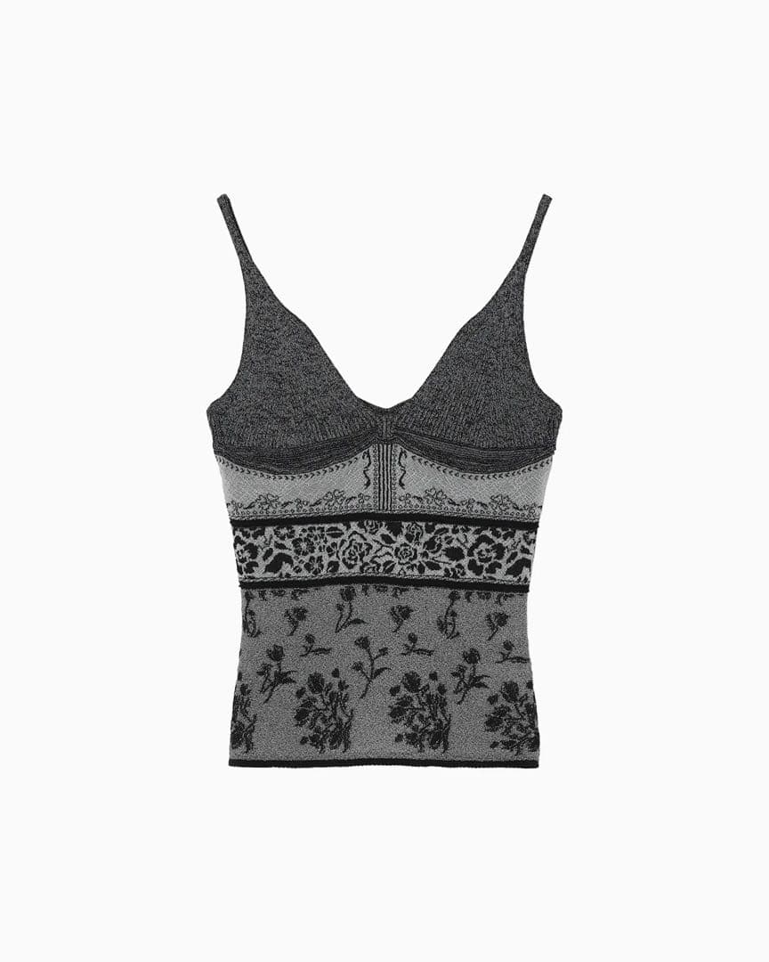 マメクロゴウチFloral Jacquard Knit Camisole Top