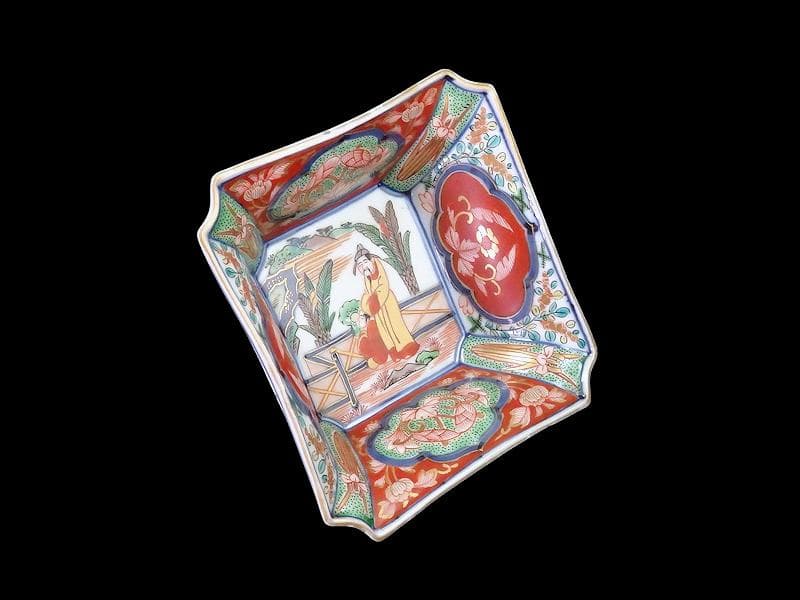 大聖寺伊万里　金襴手　芭蕉葉に唐人の図　四方角向付　B346AS-fbsr