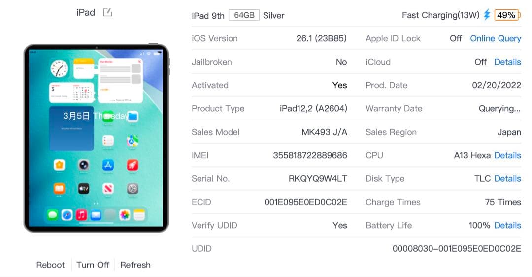 【超美品・BT100％】iPad 第9世代 64GB Cellularモデル