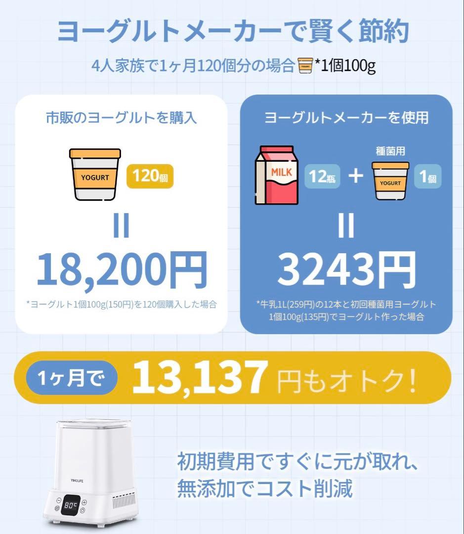 【定価15,800】ガラス製YINOLIFEヨーグルトメーカー　発酵メーカー