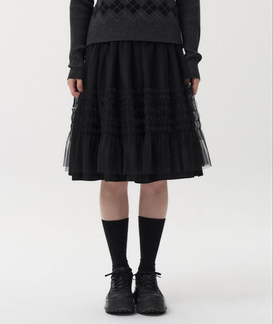 スカート OHESHIO LAYERED SHEER FRILL SKIRT BLACK