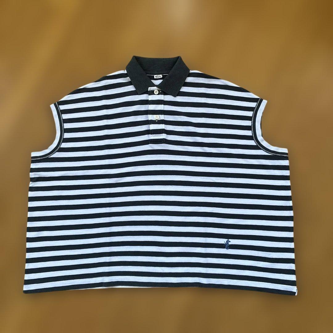 9月まで　美品　45R 縞カノコのMキャミポロ 63-白×グリーンボーダー