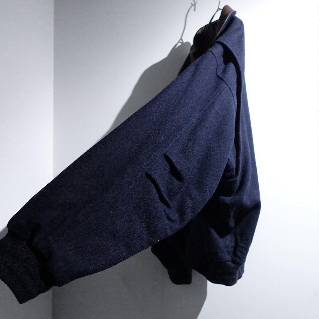 90s GANT レザー襟 ウールブルゾン オーバーサイズ ネイビー短丈