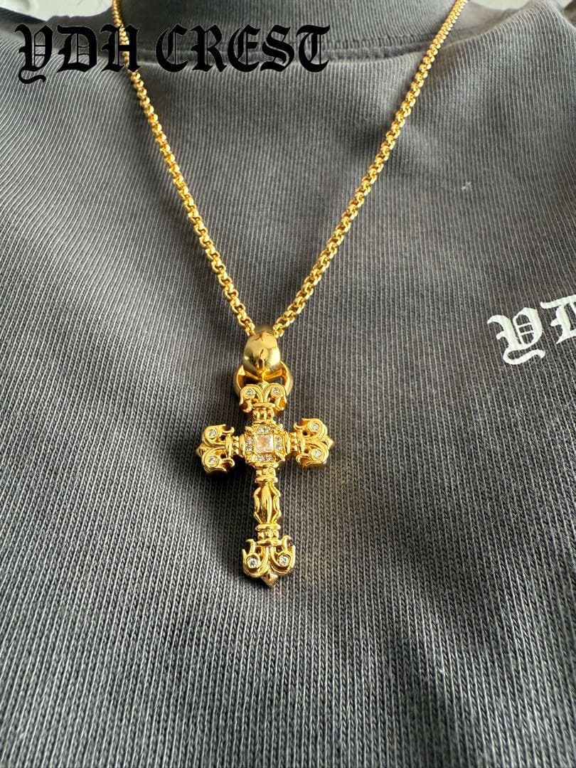 ★JSZGDSZ　22K金メッキ×S925　極太クロスネックレス　刻印有り