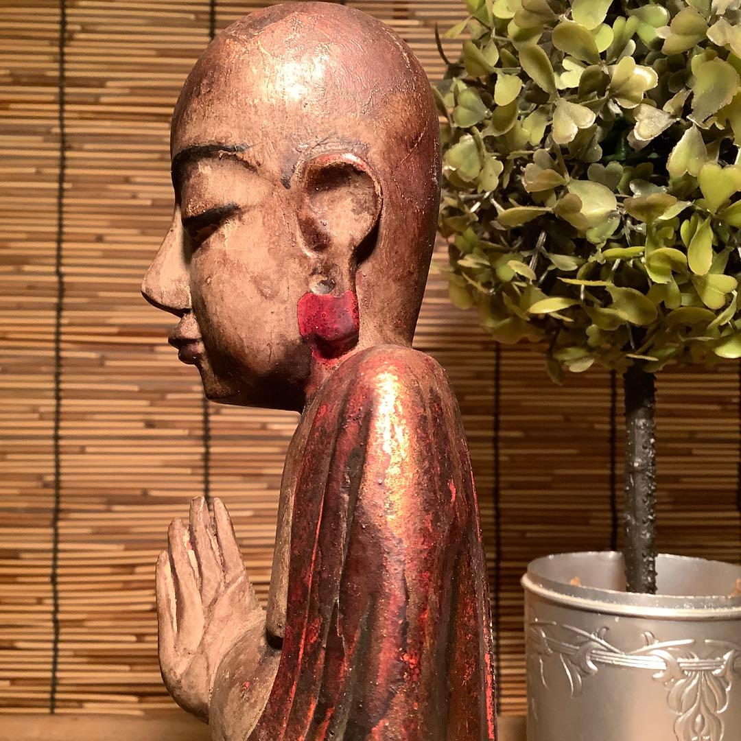ビルマ期・釈迦修行期「悟り・仏陀瞑想姿」ビルマ様式・生前釈迦・悟り開眼・彩色木彫