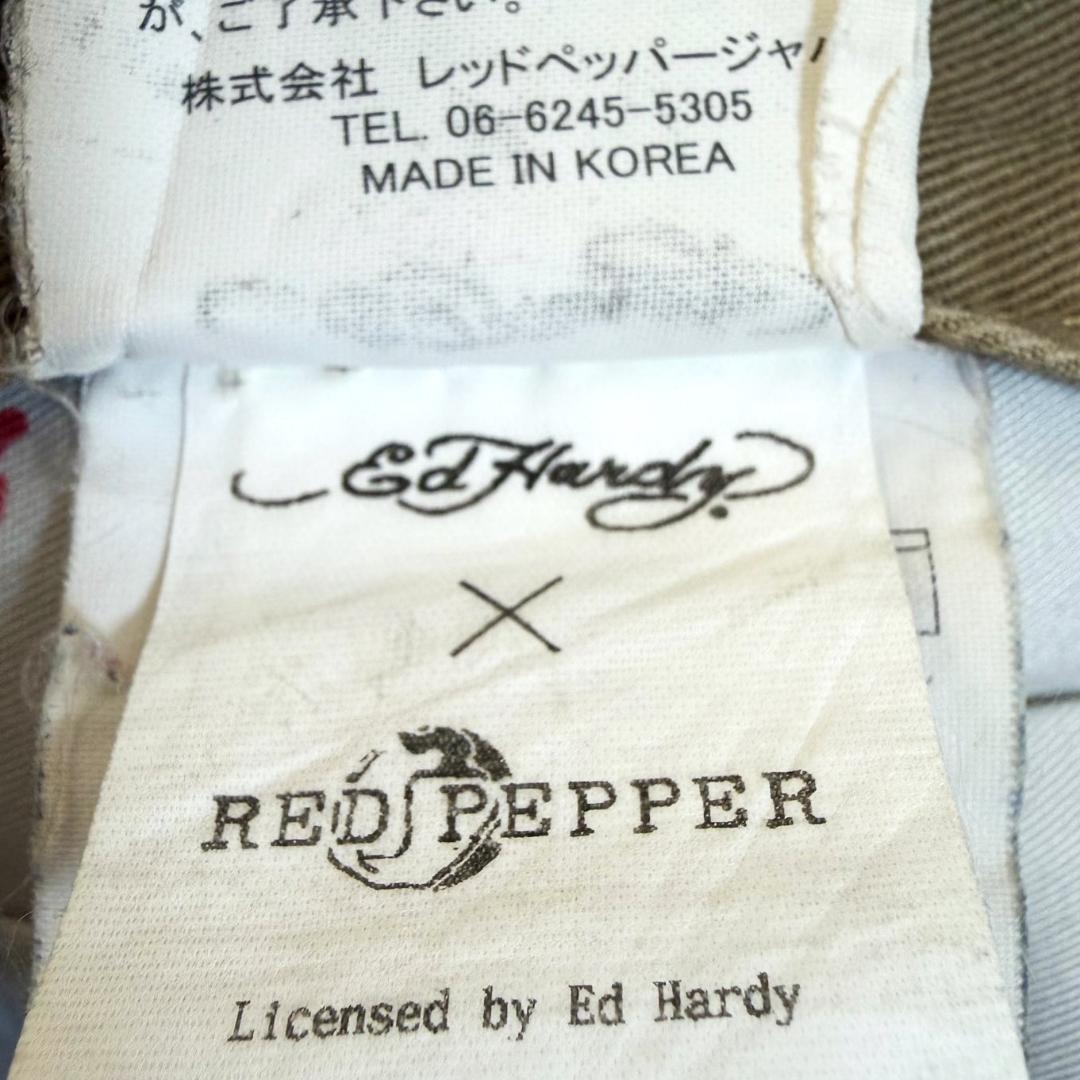 メンズ【美品 Red Pepper Ed Hardy】32 刺繍 スカル タトゥ