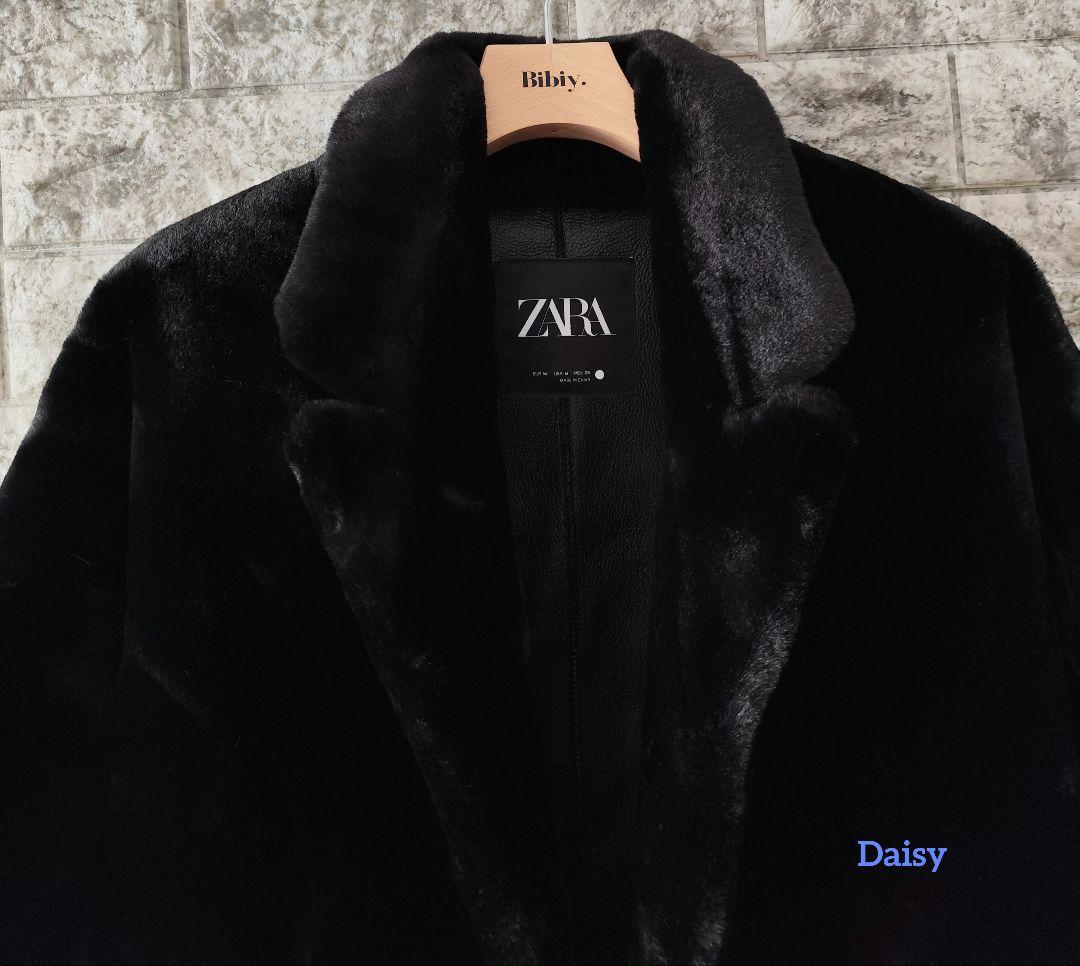 新品ザラZARA✨ファー ロングコート ブラック 黒M ファーコート ボアコート