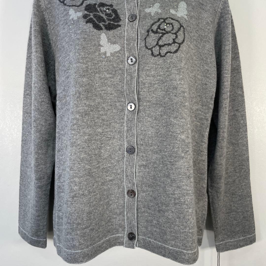 ８１６６【新品】レディース　カシミヤ100% 最高級　花柄刺繍ニットカーディガン