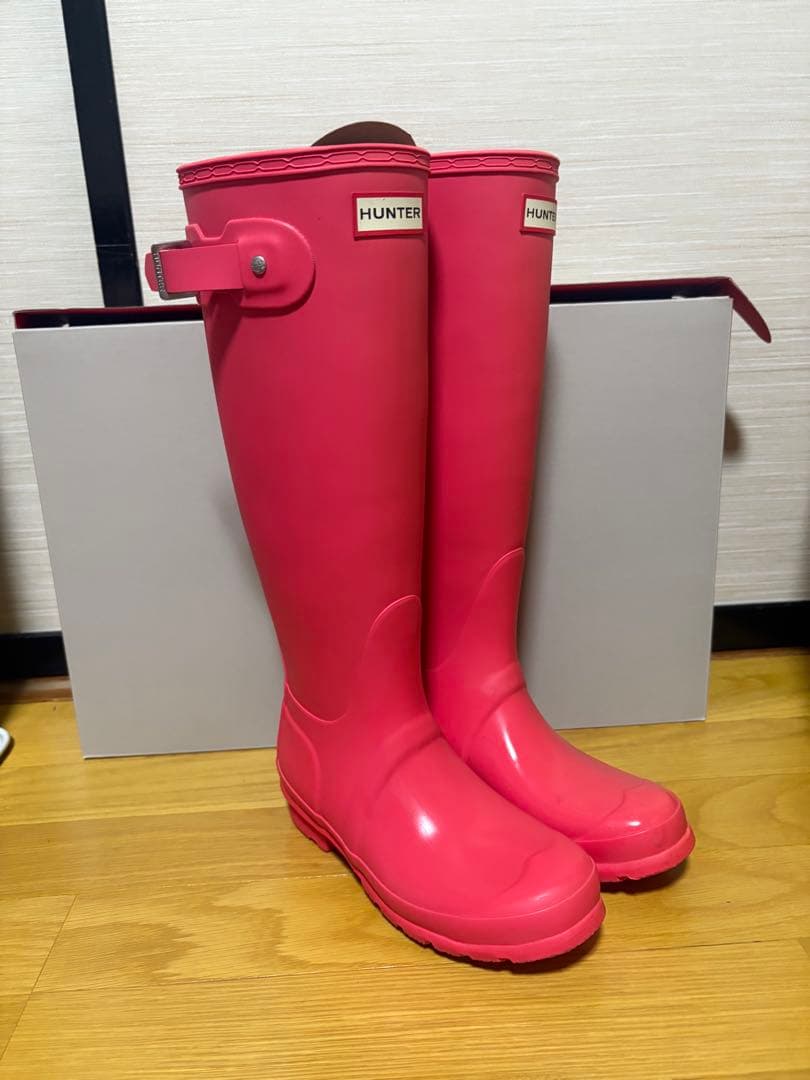 HUNTER ピンク 長靴 バックル付き