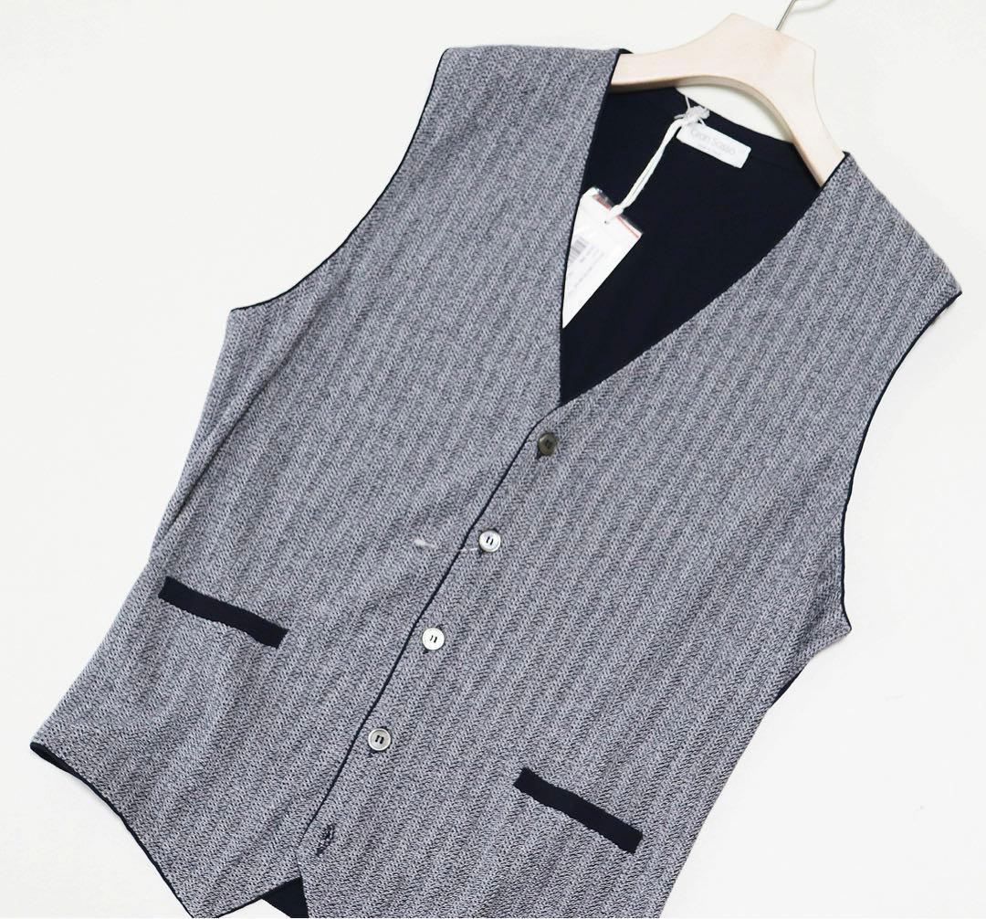 《グランサッソ》新品 イタリア製 薄手 ヘリンボーン編ニットベスト 50(XL)