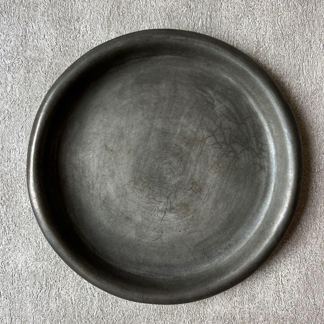 安藤雅信　銀彩ピューター渕丸プレート【カケあり】2枚セット