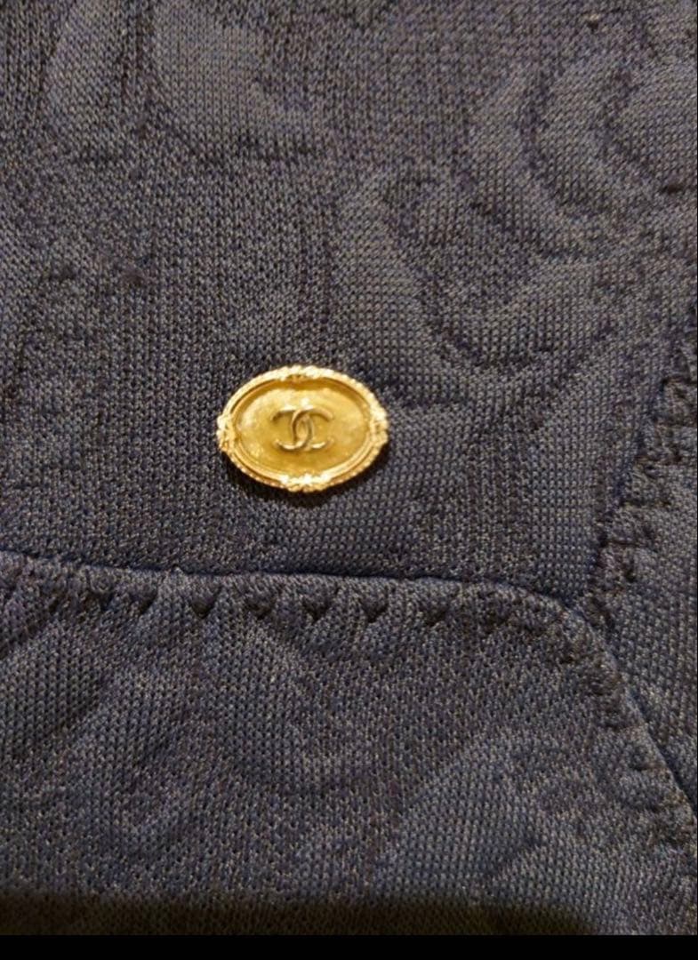 Sale CHANEL シャネル ネイビー ワンピース　ジャガード 膝丈　S