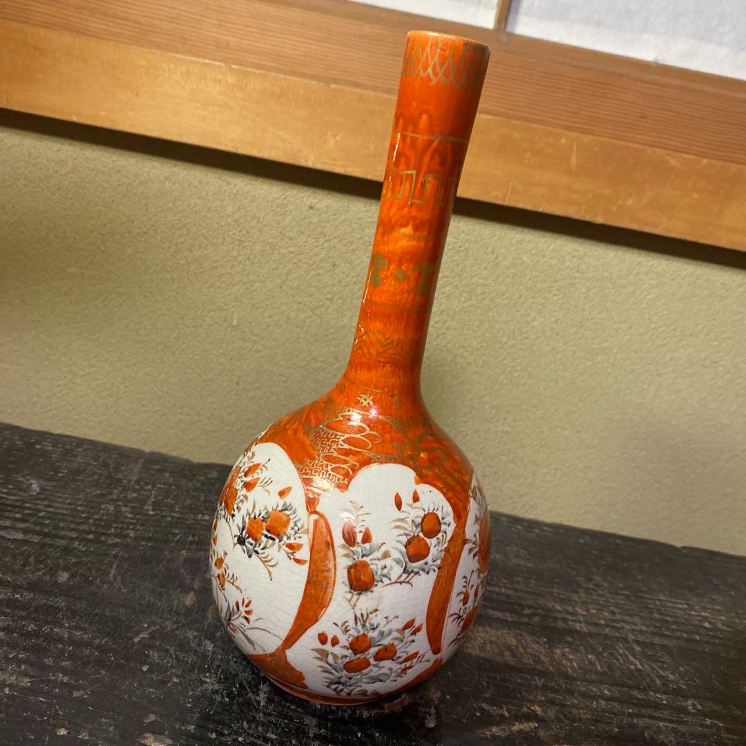 赤絵九谷鶴首花瓶24cm9cm