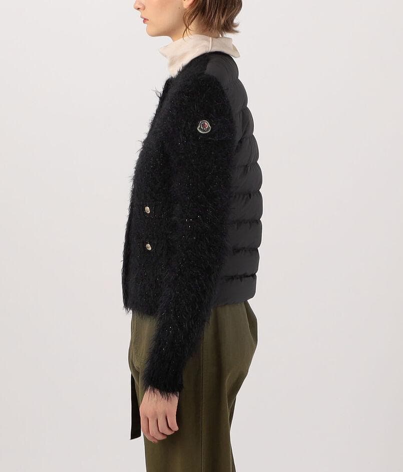 美品 モンクレール MONCLER ツイード カーディガン ワッペン ブラック