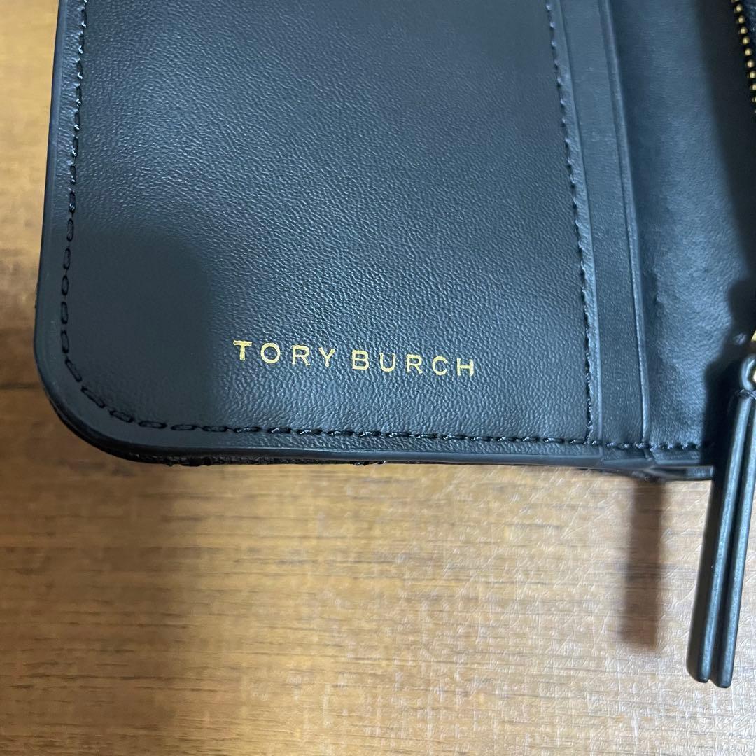 ToryBurch黒いレザー 二つ折り財布 キルティング