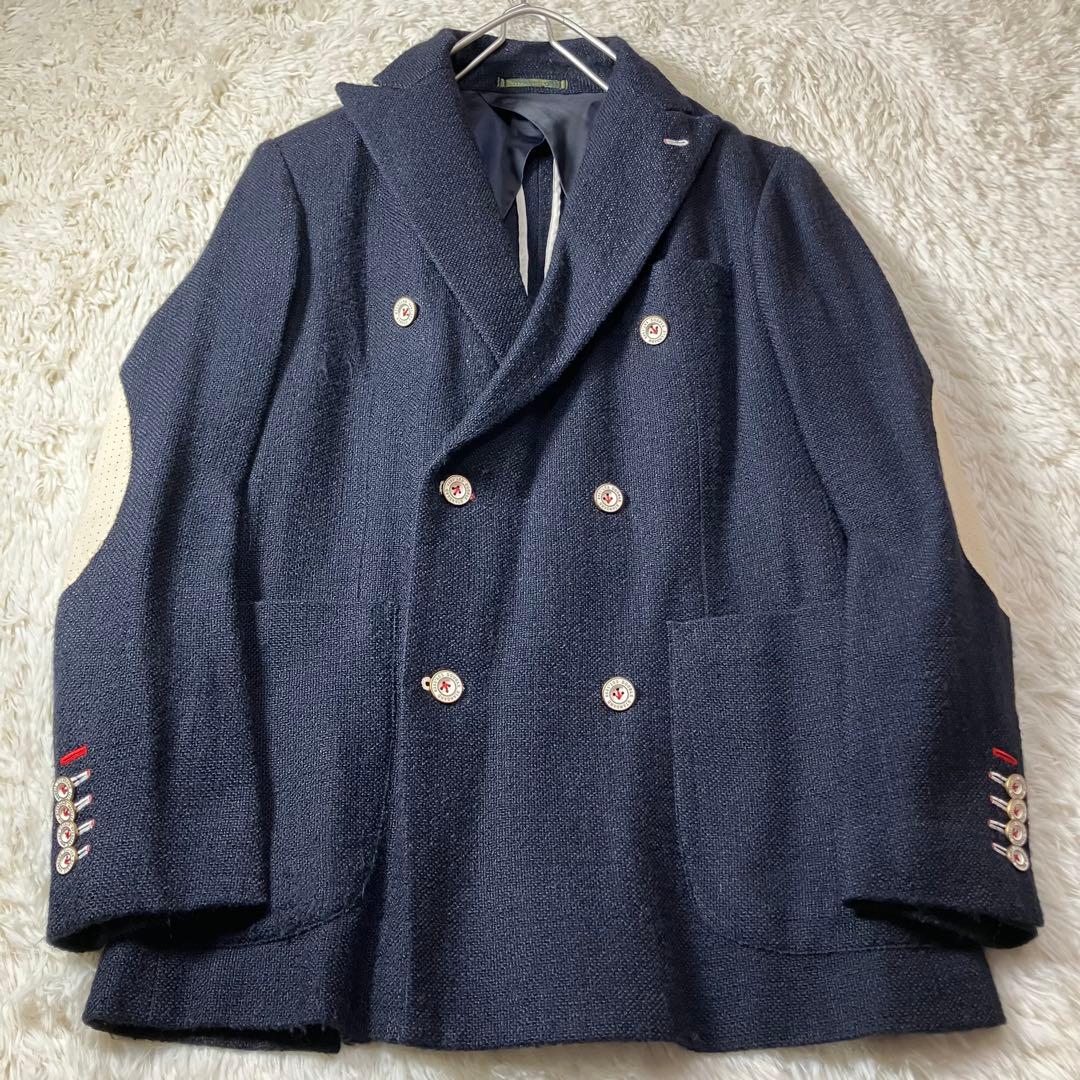美品 ダブルスタンダードクロージングヒム ダブルジャケット シルク ネイビー M