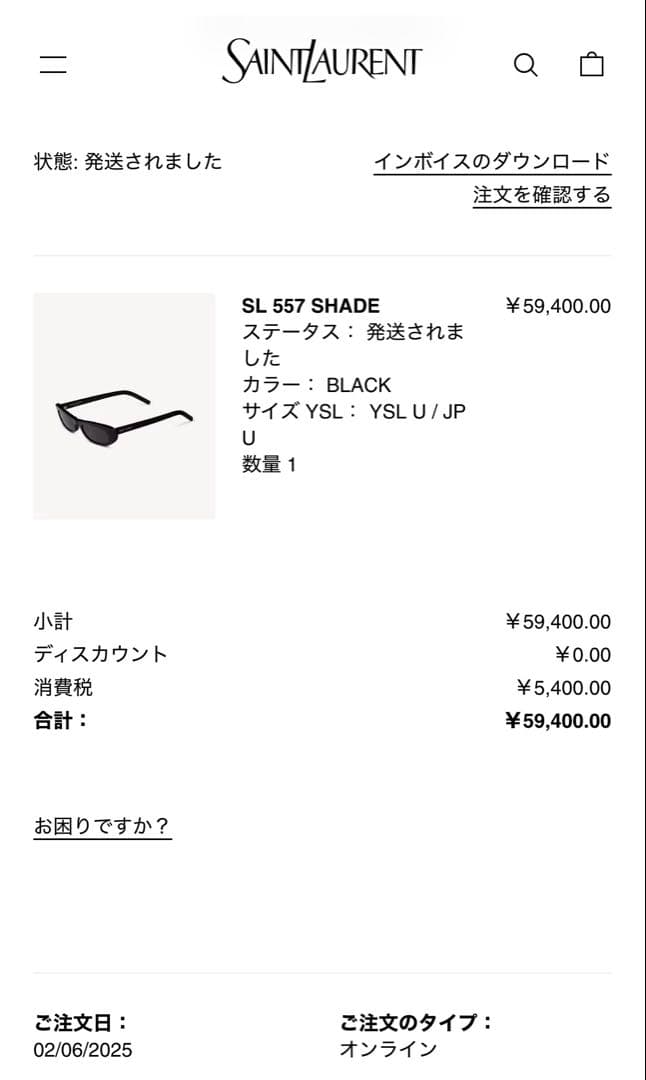 常田大希着用　SAINT LAURENT SL 557 SHADE BLACK