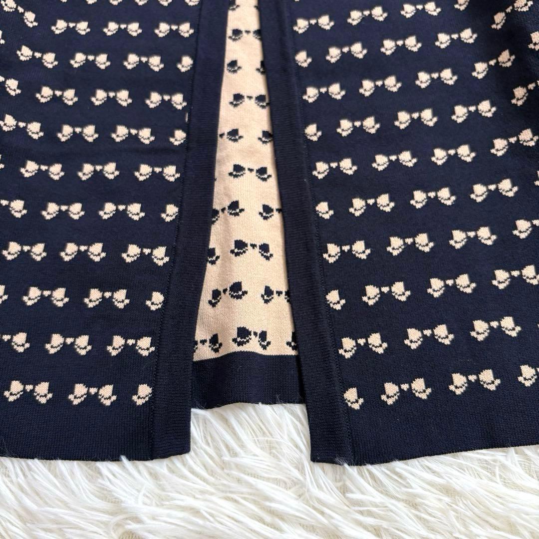 M’S GRACY ニットカーディガン リボン柄 七分袖 ネイビー M 美品