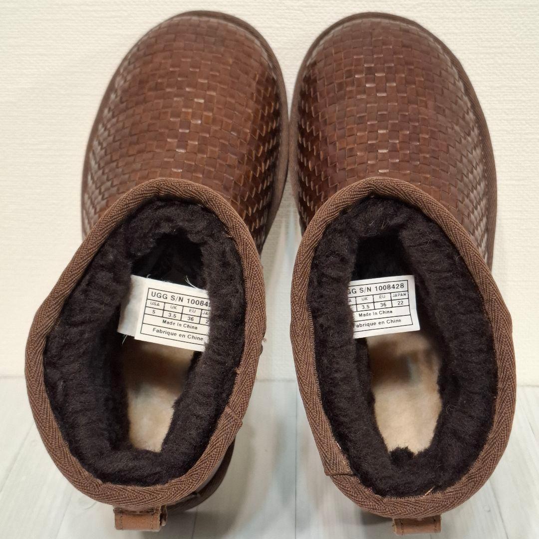 未使用級 UGG ブラウン レザー ムートンブーツ 22cm 編み込み 試着のみ