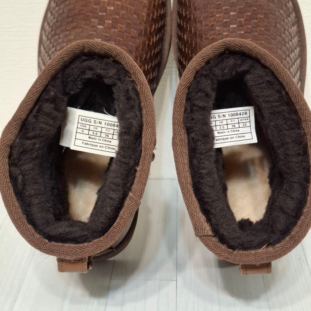 未使用級 UGG ブラウン レザー ムートンブーツ 22cm 編み込み 試着のみ