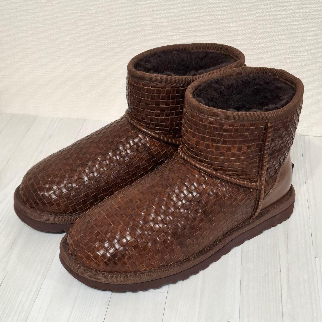 未使用級 UGG ブラウン レザー ムートンブーツ 22cm 編み込み 試着のみ