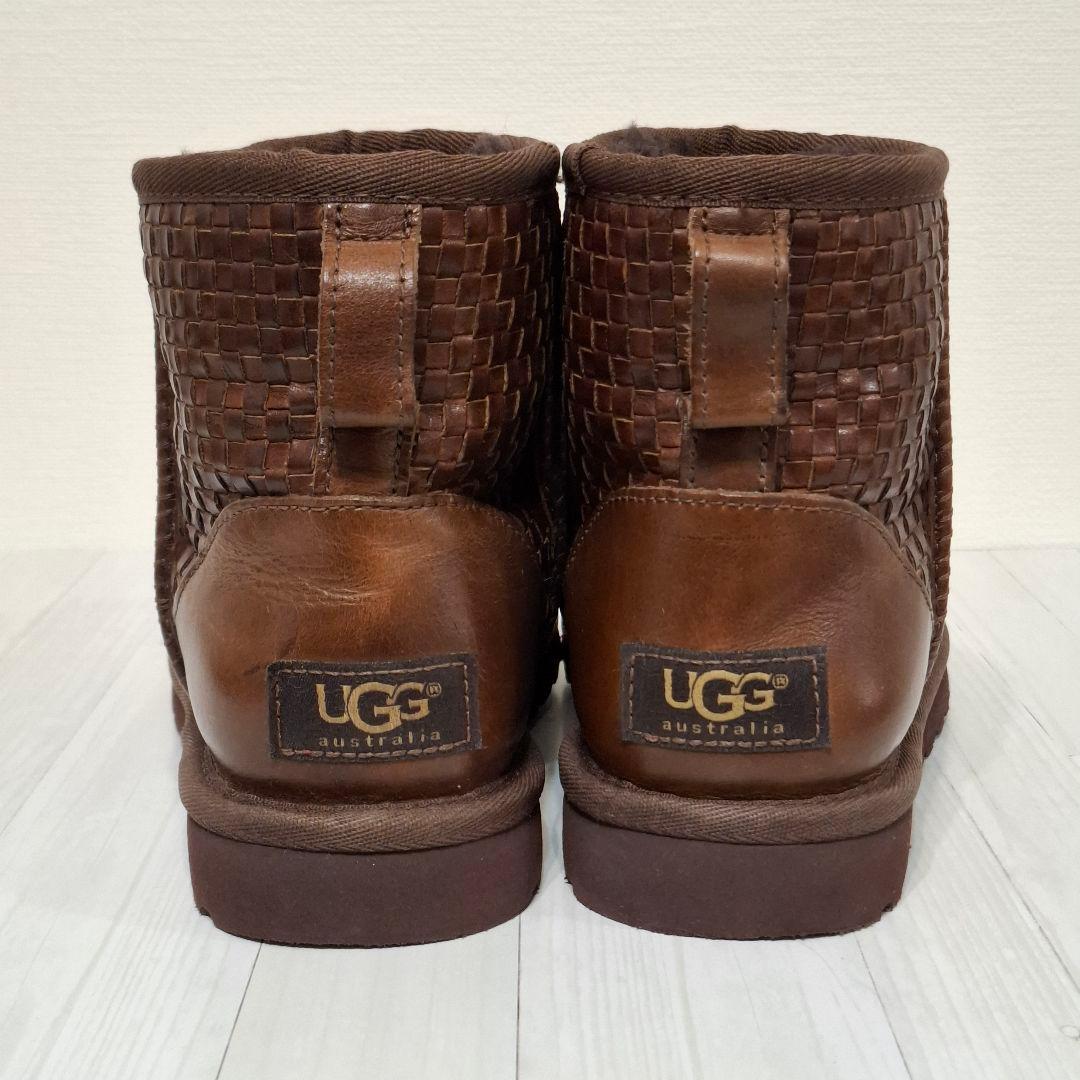 未使用級 UGG ブラウン レザー ムートンブーツ 22cm 編み込み 試着のみ