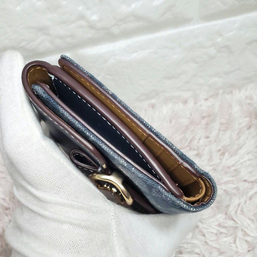 極美品 COACH コーチ シグネチャーデニムベルトデザイン折り財布