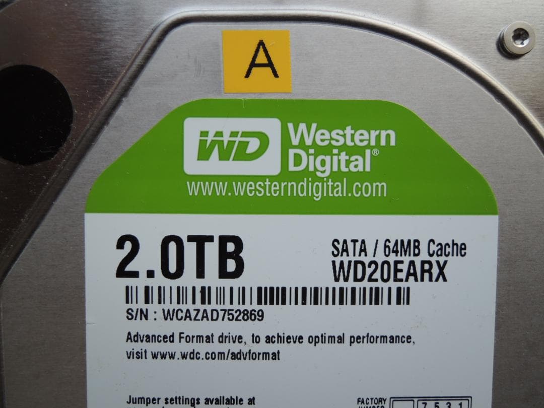 WDC WD20EARX-00PASB0 2TB 2台セット