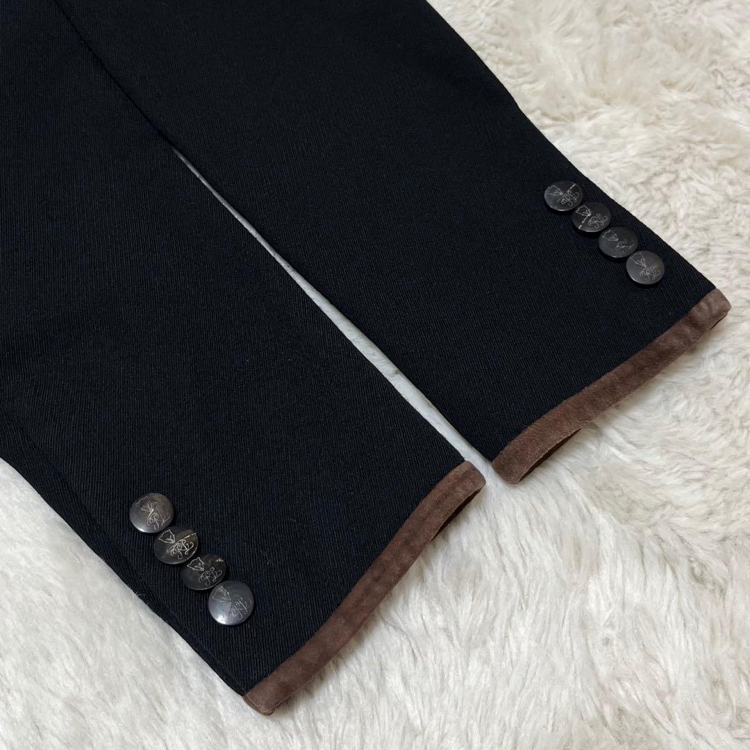 美品　ラルフローレン　テーラードジャケット　キツネボタン　ウール　やぎ革　黒