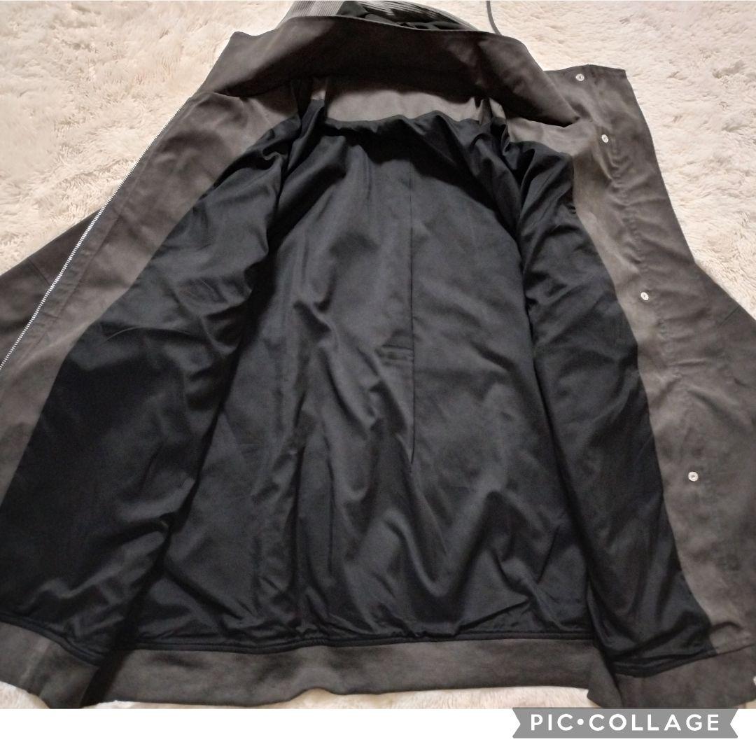 【新品】ハグユー 異素材フェイクレザーコート 2wayフード スモークグレー