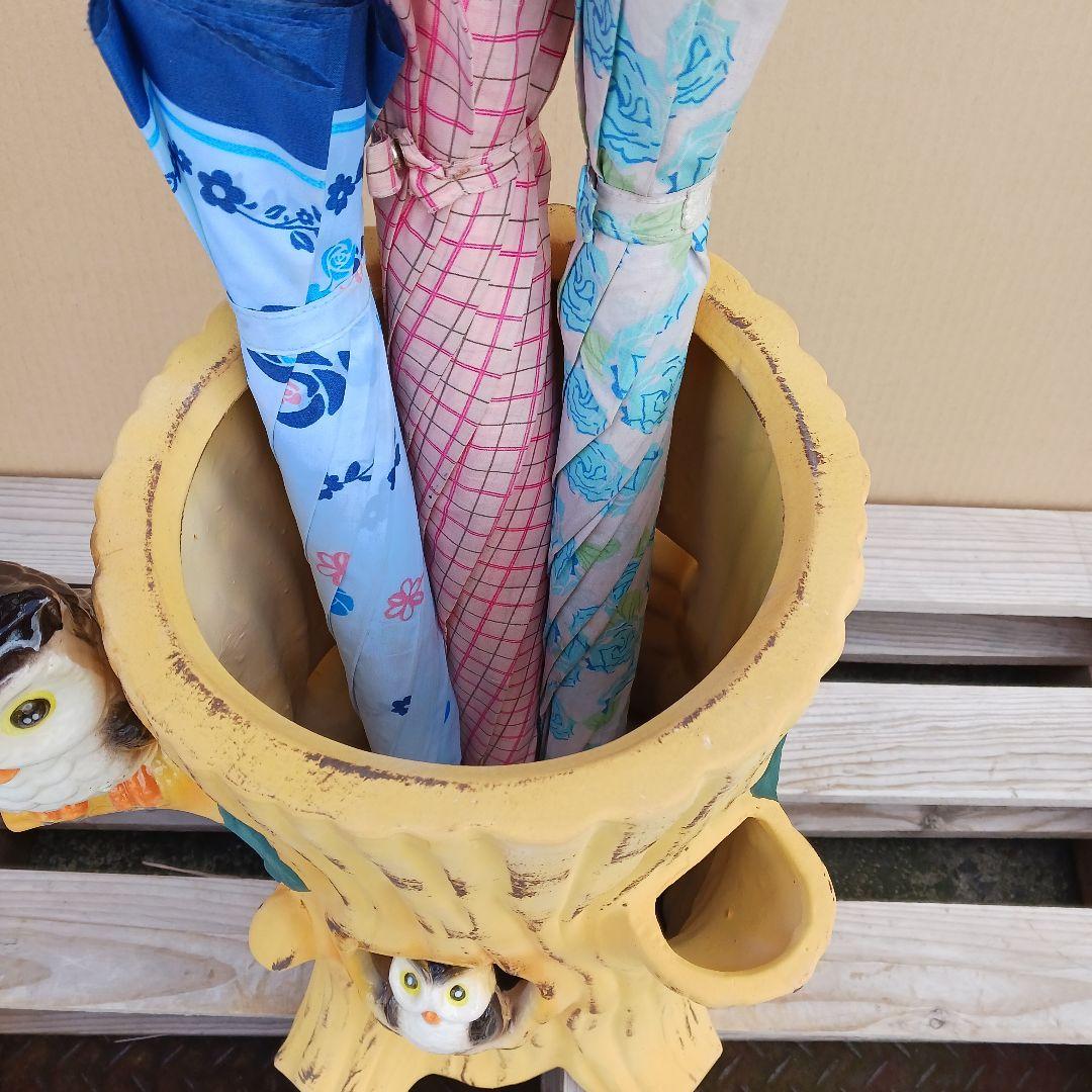 新品　陶器　傘立て　フクロウ　親子　オウル　オブジェ　縁起物　福が来る　717
