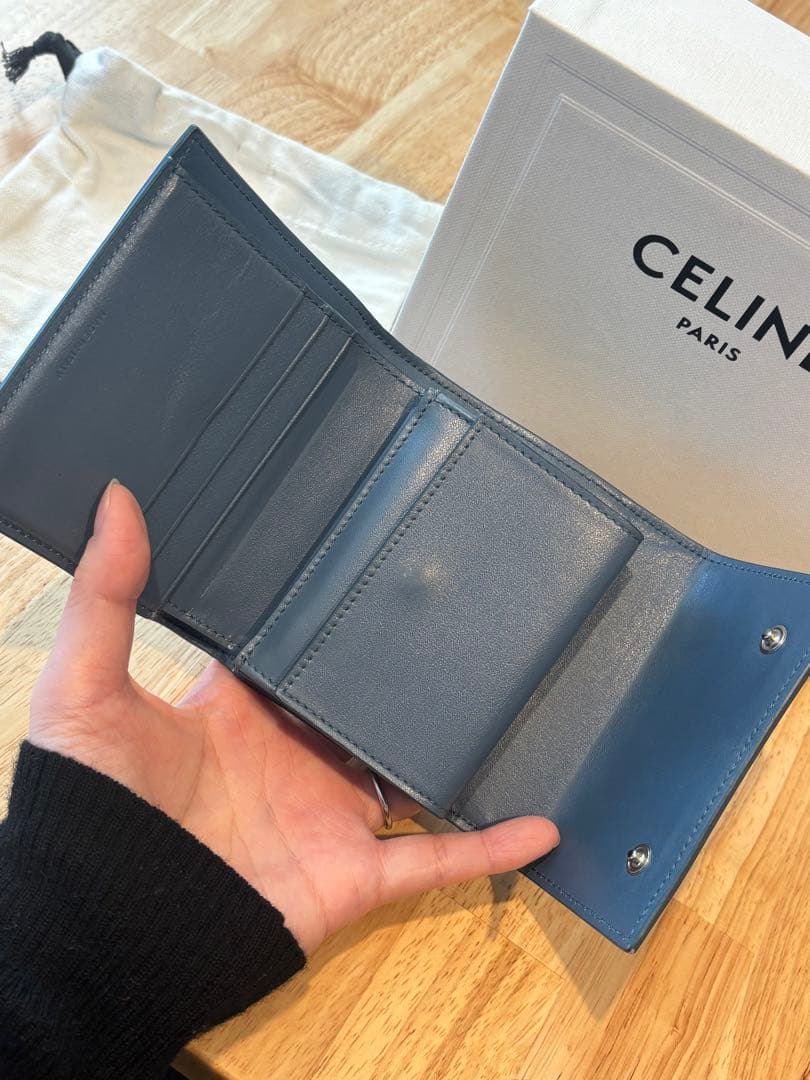 CELINE トリ　フォールド　ウォレット　ブルー
