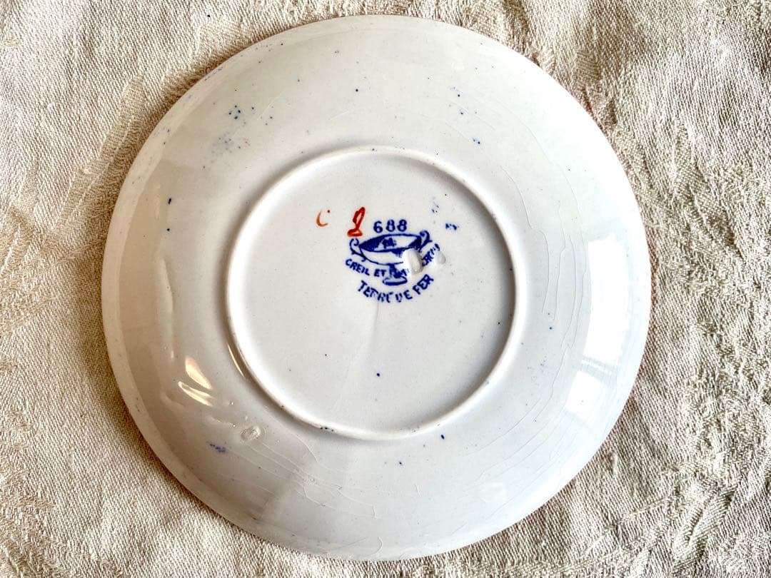【美品】クレイユモントロー シノワズリC&S フランスアンティークデミタスブルー