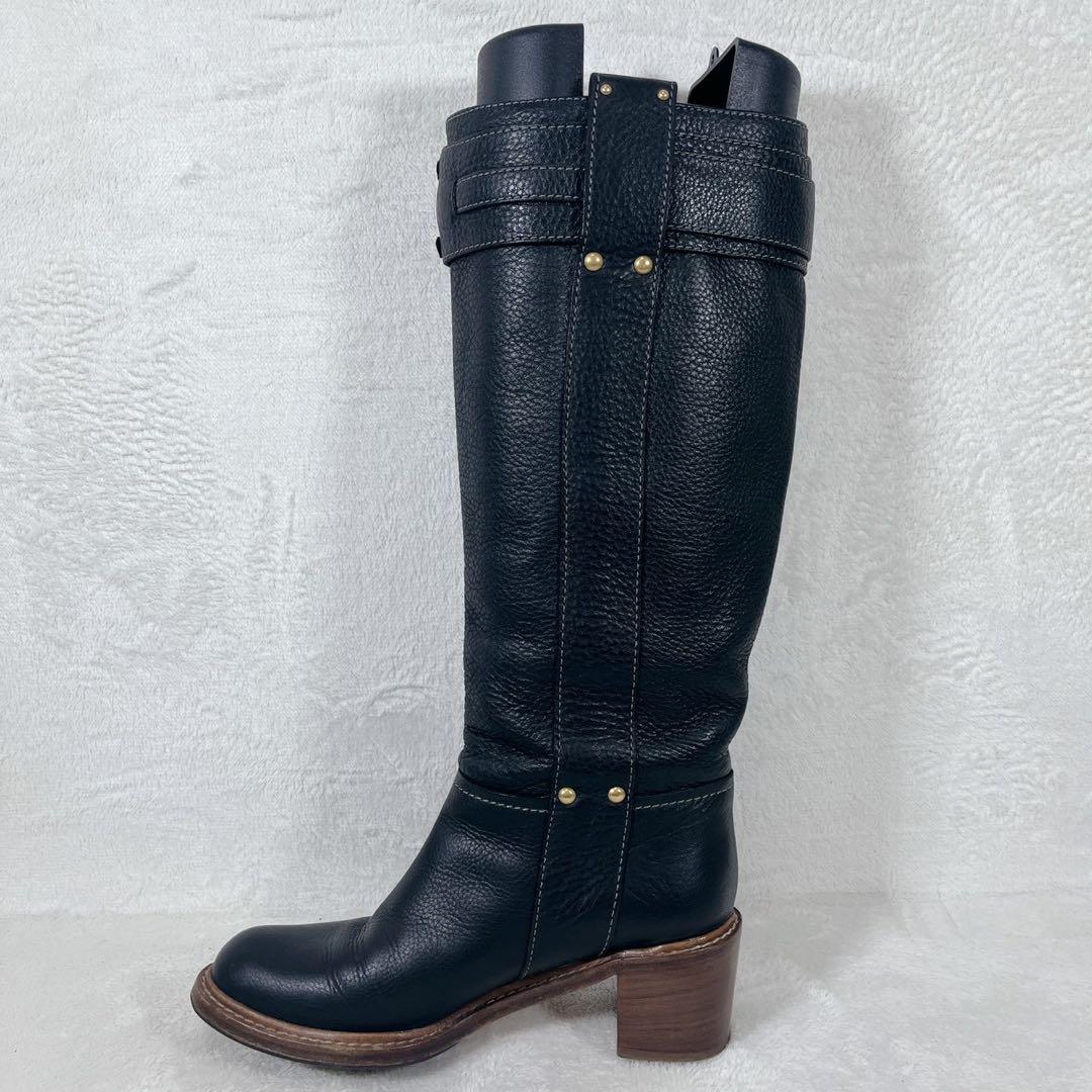 美品 裏張り済✨クロエ ベルト バックル レザー ロングブーツ 黒 36.5