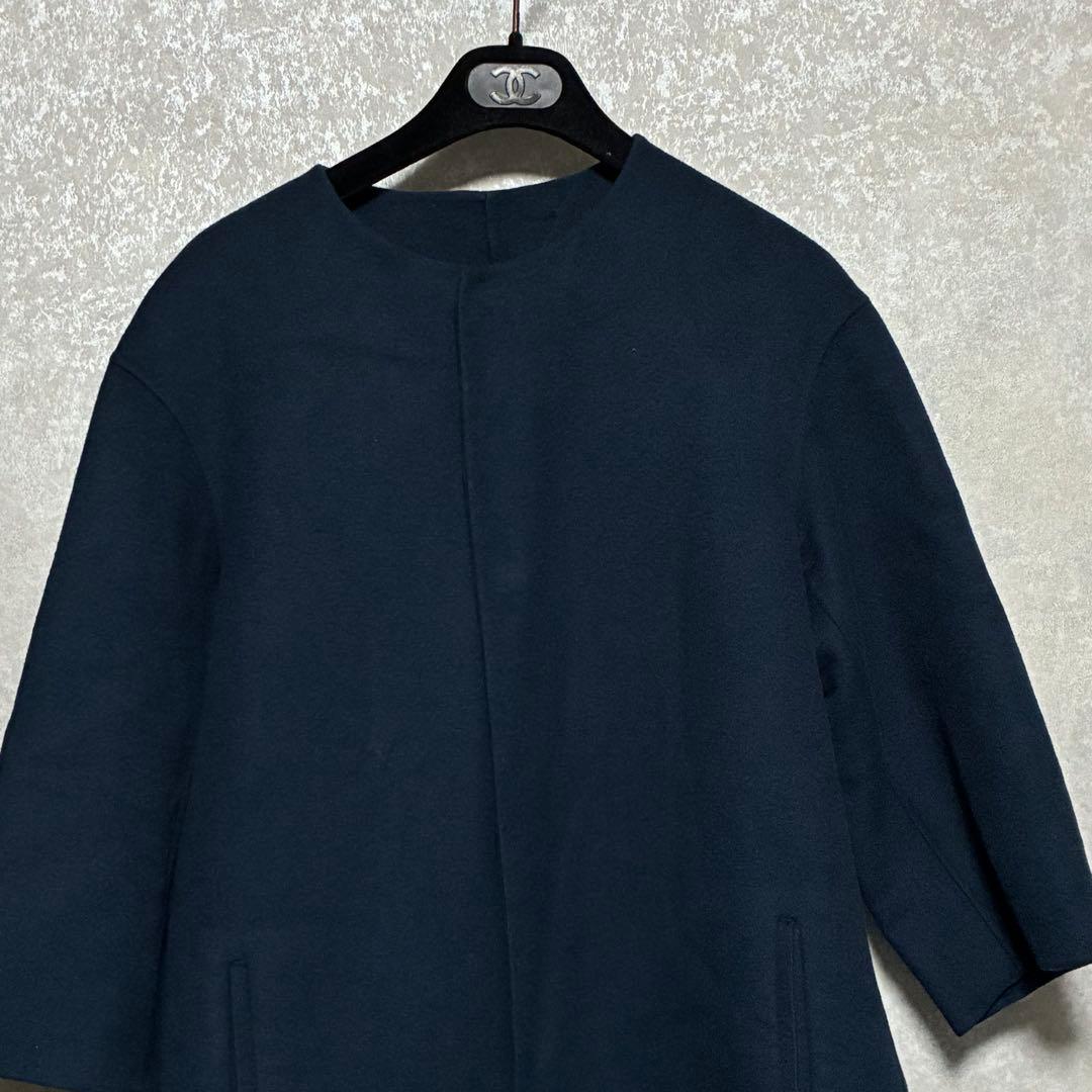 【美品】Drawer　ドゥロワー　カシミヤ　ノーカラー　ロングコート　ネイビー