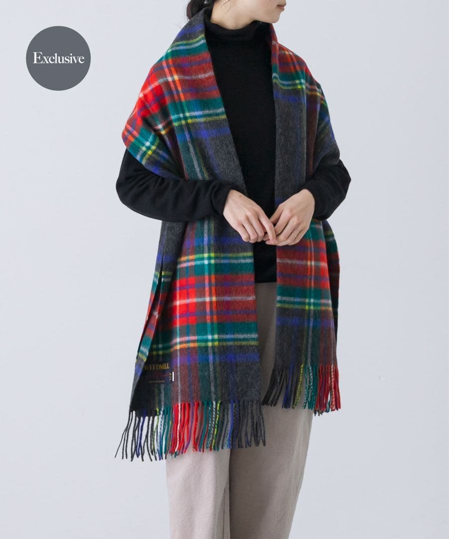 新品◯TWEED MILL ツイードミル　ストール　別注C/GRY