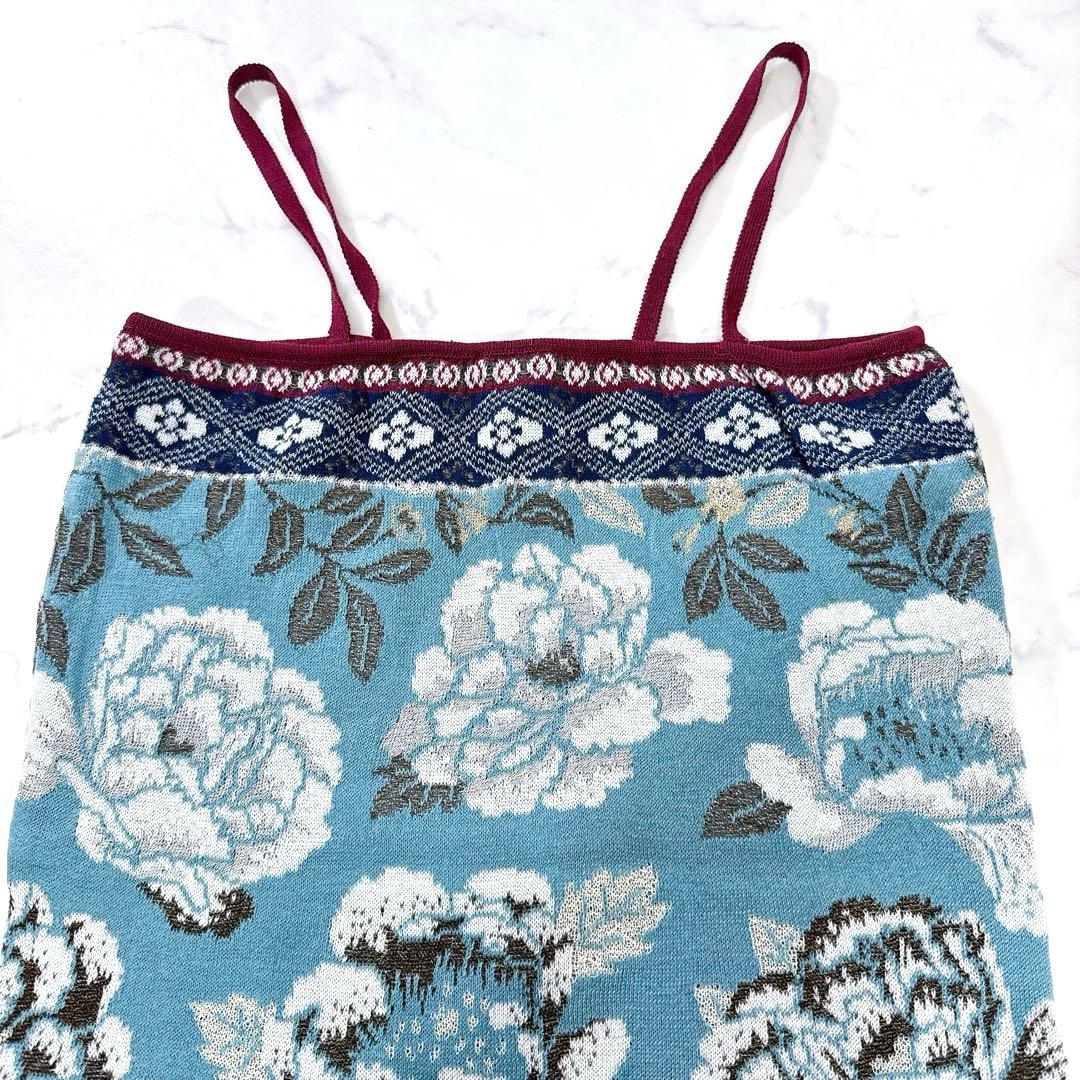 KENZO ケンゾー キャミソール M ニット 花柄 ラメ 水色 紺 ボルドー