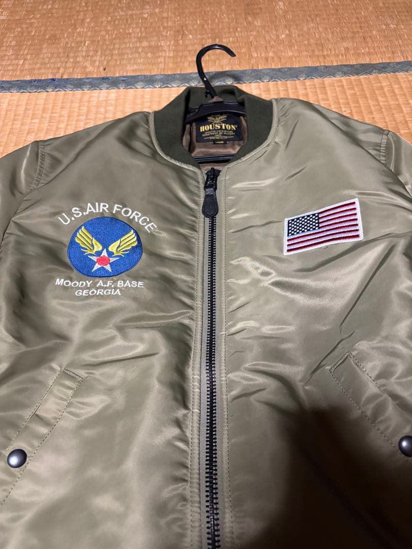 HOUSTON MA-1 フライトジャケットオリーブ L 刺繍鷲ワッペン未使用級